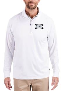 Cutter and Buck Big 12 Mens White Adapt Eco Knit Long Sleeve Qtr Zip Pullover