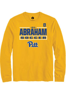 Lola Abraham Mens Gold Pitt Panthers NIL Stacked Box Long Sleeve Player T Shirt