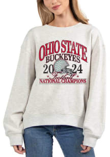 Womens Grey Ohio State Buckeyes 2024 CFP National Champions Crew Sweatshirt