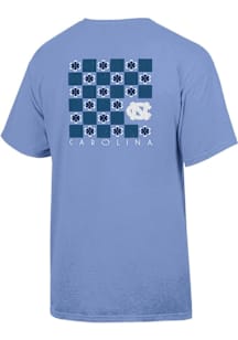 North Carolina Tar Heels Womens Light Blue Checkered Flowers Short Sleeve T-Shirt
