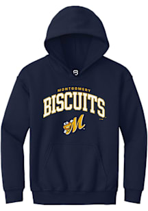 Summit Sportswear Montgomery Biscuits Youth Navy Blue Arch Mascot Long Sleeve Hoodie