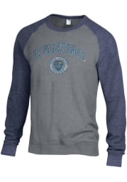 Alternative Apparel Kansas Jayhawks Mens Grey Color Block Champ Long Sleeve Fashion Sweatshirt