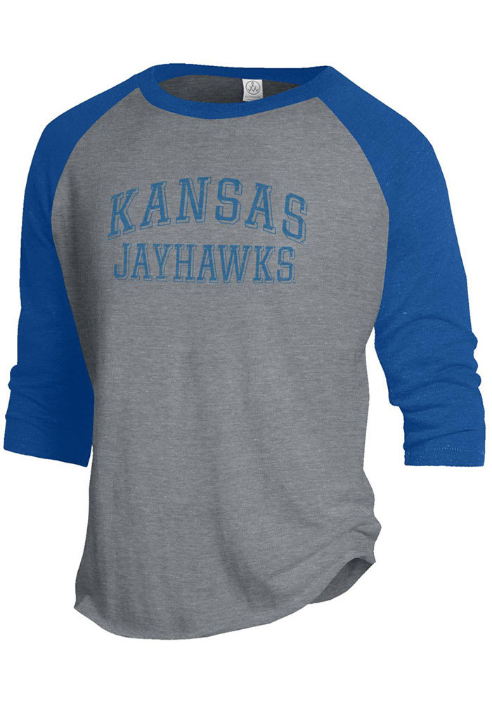 Alternative Apparel Kansas Jayhawks Grey Arch Name Raglan Baseball Sleeve Long Sleeve Fashion T Shirt