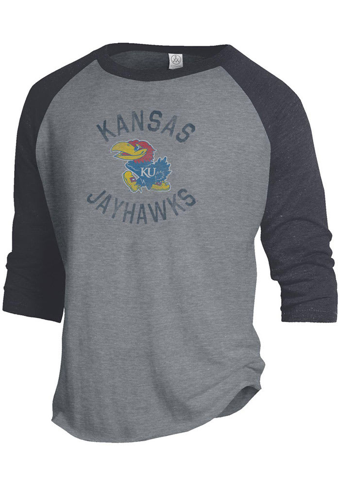 Alternative Apparel Kansas Jayhawks Grey Baseball Tee Long Sleeve Fashion T Shirt