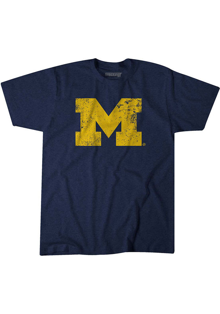 BreakingT Michigan Wolverines Navy Blue Big Logo Short Sleeve Fashion T Shirt