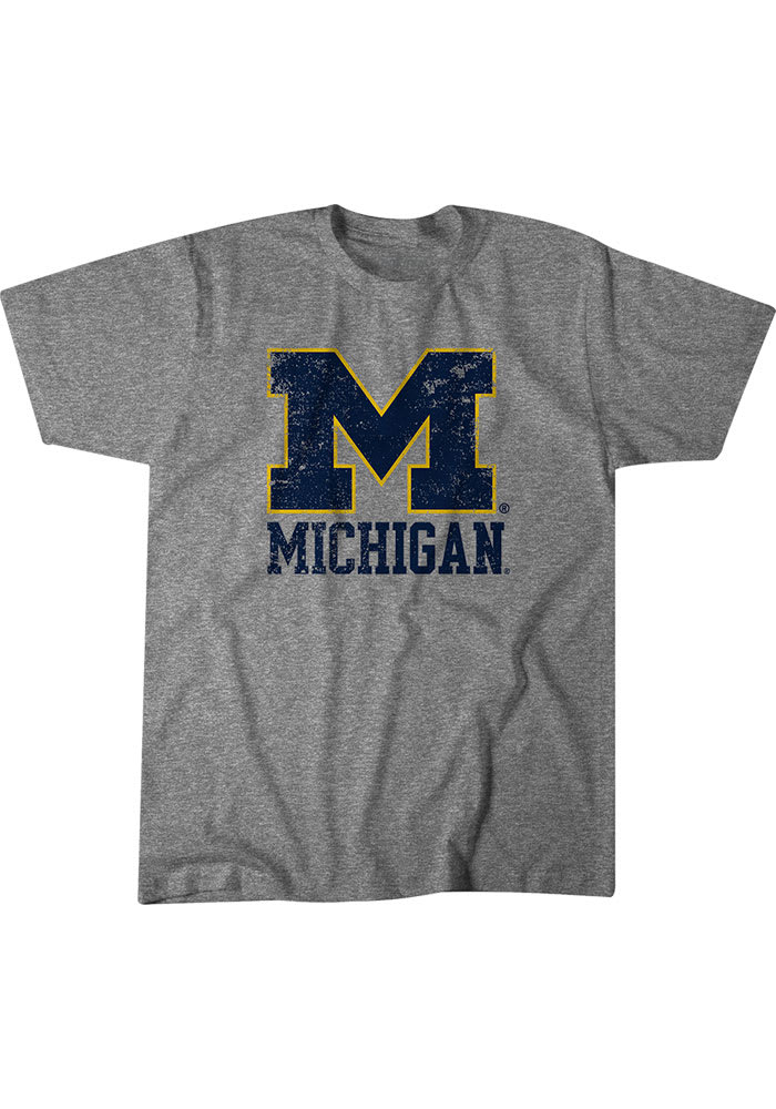 BreakingT Michigan Wolverines Grey Name Drop Short Sleeve Fashion T Shirt