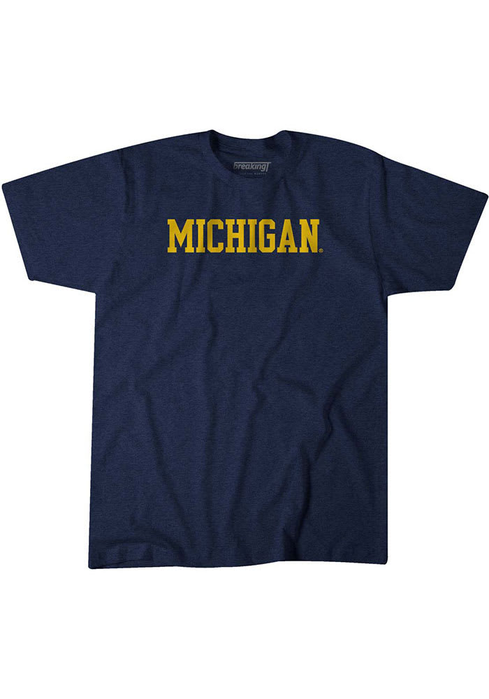 BreakingT Michigan Wolverines Navy Blue Wordmark Short Sleeve Fashion T Shirt