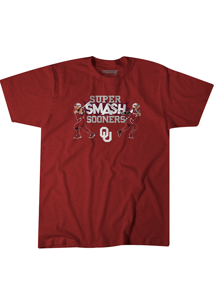 BreakingT Oklahoma Sooners Crimson Super Smash Softball Short Sleeve Fashion T Shirt