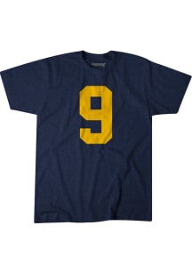 JJ McCarthy BreakingT Mens Navy Blue Michigan Wolverines Player Fashion Player T Shirt