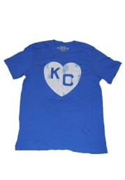 Original Retro Brand Kansas City Monarchs Blue KC Heart Short Sleeve Fashion T Shirt