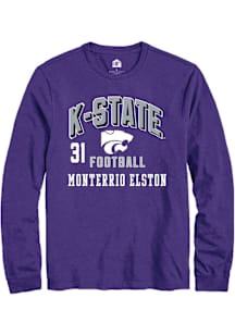 Monterrio Elston Mens Purple K-State Wildcats NIL Arch Logo Long Sleeve Player T Shirt