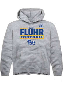 Emory Fluhr Rally Youth Grey Pitt Panthers NIL Stacked Box Long Sleeve Player Hoodie