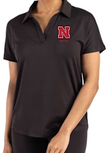 Cutter and Buck Nebraska Cornhuskers Womens Black Alumni Coastline Short Sleeve Polo Shirt