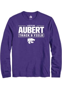 Ludivine Aubert Mens Purple K-State Wildcats NIL Stacked Box Long Sleeve Player T Shirt