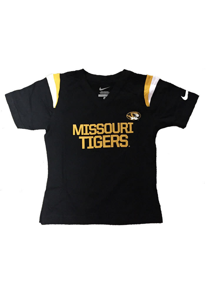 Missouri Tigers Girls Black Football Short Sleeve Tee