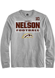 Egypt Nelson Western Michigan Broncos Grey Football NIL Stacked Box Long Sleeve Player T Shirt