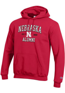 Mens Nebraska Cornhuskers Red Champion Est Alumni Powerblend Hooded Sweatshirt