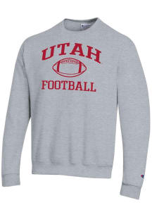 Champion Utah Utes Mens Grey Football Powerblend Long Sleeve Crew Sweatshirt