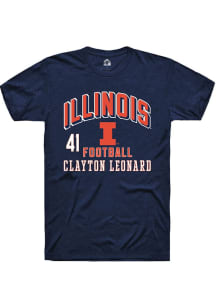 Clayton Leonard Rally Mens Navy Blue Illinois Fighting Illini NIL Arch Logo Player T Shirt