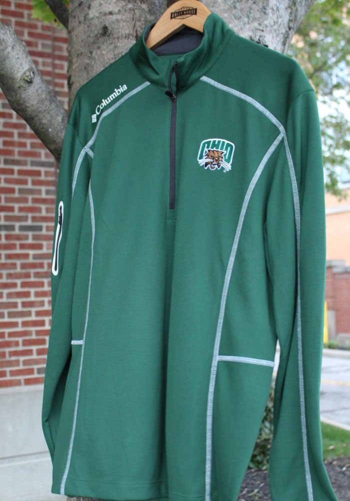 Columbia Ohio Bobcats Mens Green Shotgun Long Sleeve Qtr Zip Pullover