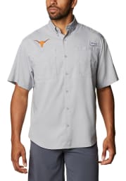Columbia Texas Longhorns Mens Grey Tamiami Short Sleeve Dress Shirt