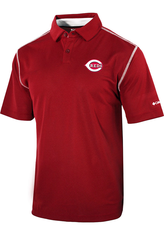 Columbia Cincinnati Reds Mens Red HIGH STAKES Short Sleeve Polo