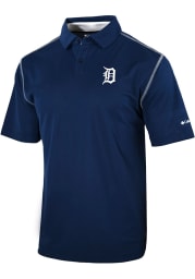 Columbia Detroit Tigers Mens Navy Blue HIGH STAKES Short Sleeve Polo