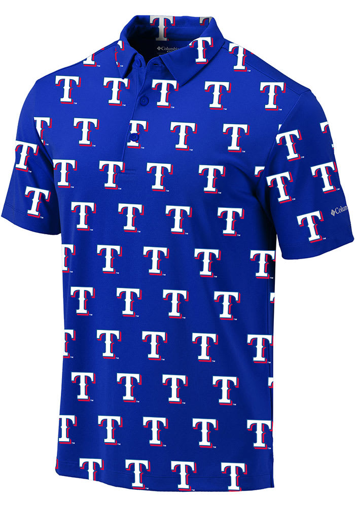 Columbia Texas Rangers Mens Blue PUNCH OUT Short Sleeve Polo