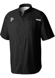 Columbia Pittsburgh Pirates Mens Black TAMIAMI Short Sleeve Dress Shirt