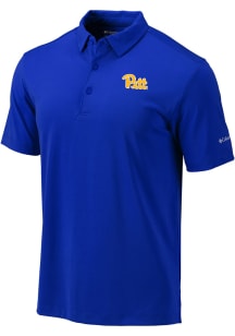 Columbia Pitt Panthers Mens Blue Heat Seal Omni-Wick Drive Short Sleeve Polo