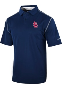 Columbia St Louis Cardinals Mens Navy Blue HIGH STAKES Short Sleeve Polo