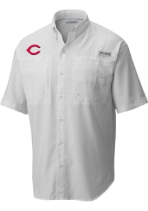 Columbia Cincinnati Reds Mens White TAMIAMI Short Sleeve Dress Shirt