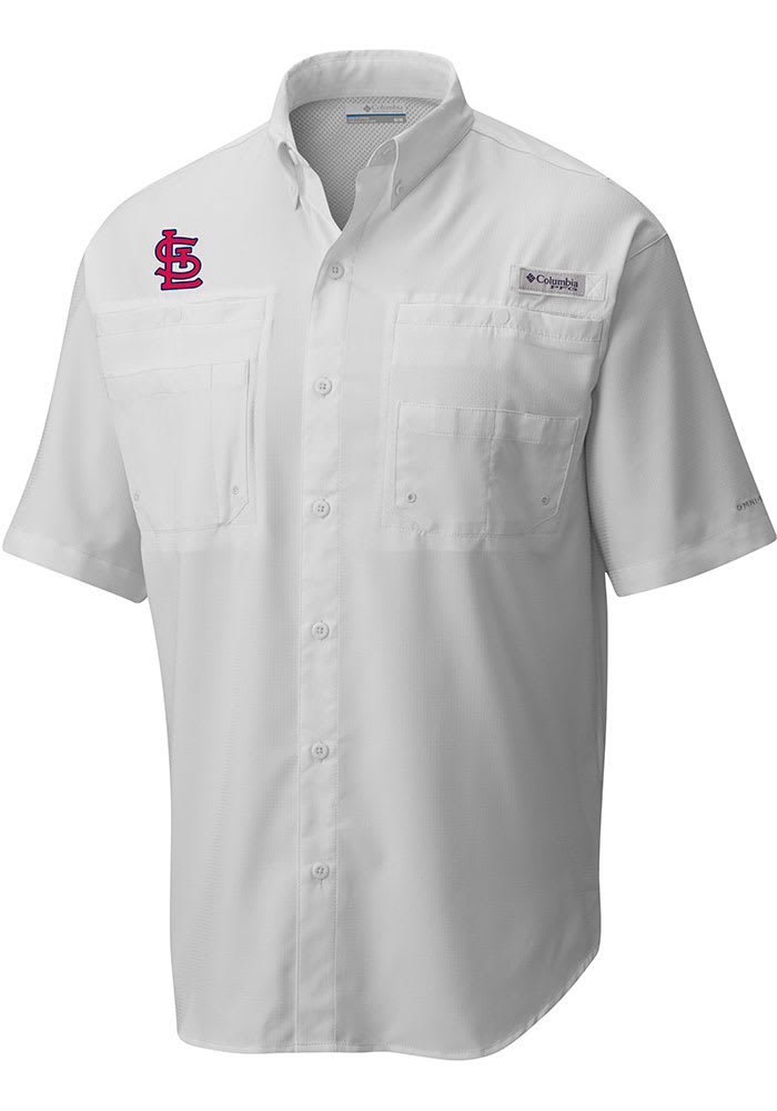 Outdoor Custom Sportswear Columbia St Louis Cardinals White Tamiami Short Sleeve Dress Shirt, White, 100% POLYESTER, Size 2XL, Rally House