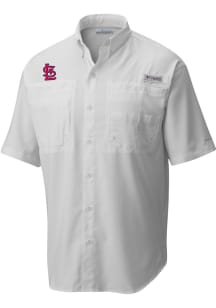 Columbia St Louis Cardinals Mens White TAMIAMI Short Sleeve Dress Shirt
