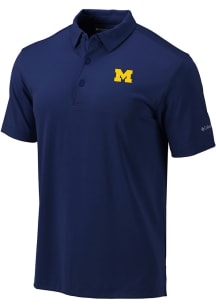 Mens Michigan Wolverines Navy Blue Columbia Heat Seal Omni-Wick Drive Short Sleeve Polo Shirt