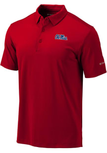 Columbia Ole Miss Rebels Mens Red Heat Seal Omni-Wick Drive Short Sleeve Polo