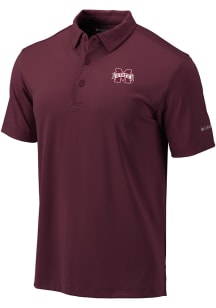 Columbia Mississippi State Bulldogs Mens Red Heat Seal Omni-Wick Drive Short Sleeve Polo