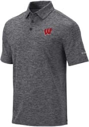 Columbia Wisconsin Badgers Mens Black Omni-Wick Final Round Short Sleeve Polo