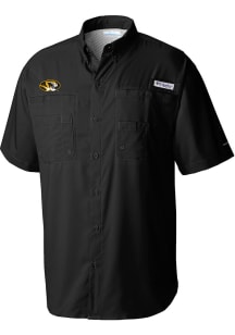 Columbia Missouri Tigers Mens Black Heat Seal Tamiami Short Sleeve Dress Shirt