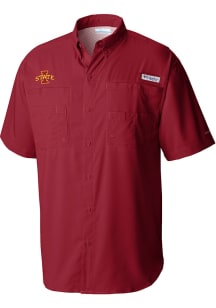 Columbia Iowa State Cyclones Mens Red Heat Seal Tamiami Short Sleeve Dress Shirt