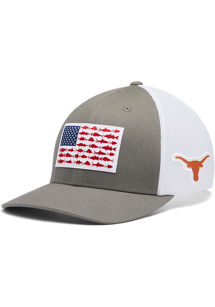 Texas Longhorns PFG Mesh Fish Flag Grey Columbia Flex Hat