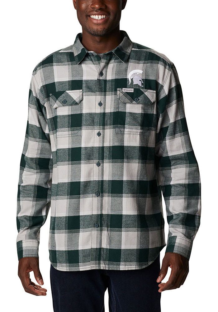 Michigan State Spartans Columbia Green Flare Gun Flannel Long Sleeve Dress  Shirt