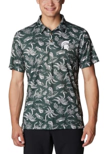 Columbia Michigan State Spartans Mens Green Super Terminal Tackle Short Sleeve Polo