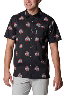 Columbia Ohio State Buckeyes Mens Black Super Slack Tide Short Sleeve Dress Shirt