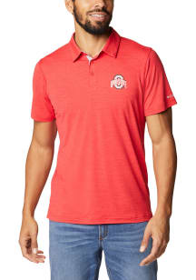 Columbia Ohio State Buckeyes Mens Red Tech Trail Short Sleeve Polo