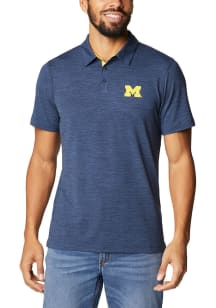 Mens Michigan Wolverines Navy Blue Columbia Tech Trail Short Sleeve Polo Shirt