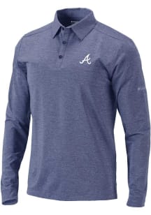 Columbia Atlanta Braves Mens Navy Blue Heat Seal Omni-Wick Pin High Long Sleeve Polo Shirt