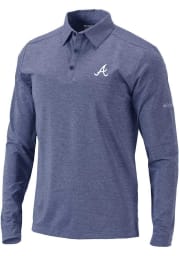 Columbia Atlanta Braves Mens Navy Blue Omni-Wick Pin High Long Sleeve Polo Shirt