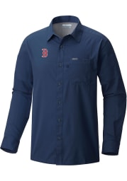 Columbia Boston Red Sox Mens Navy Blue Slack Tide Long Sleeve Dress Shirt