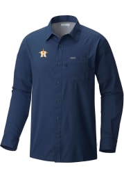 Columbia Houston Astros Mens Navy Blue Slack Tide Long Sleeve Dress Shirt